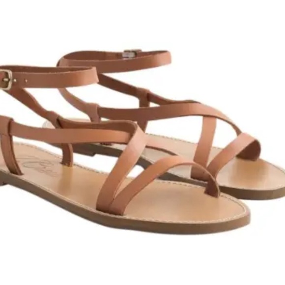 J. Crew Vachetta Brown Tan 100% Leather Buckle Strappy Flat Sandal Size … - Picture 7 of 7